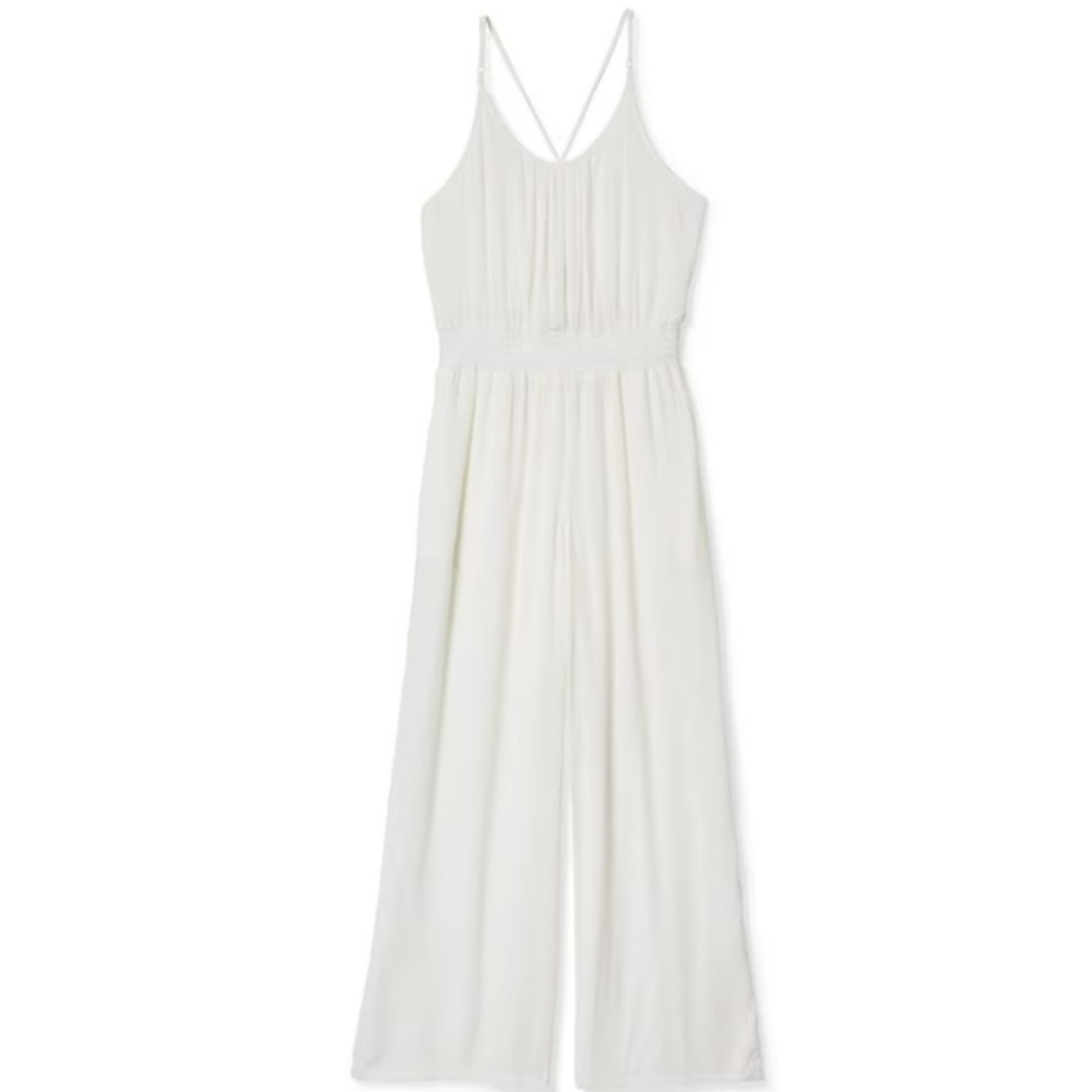 PRANA Jumpsuit Women Size XL White Wide Leg Lightweight Stretch Travel Cruise